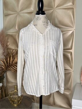 Rails White Striped Button Down Shirt Size Small Lightweight Gauze Blouse